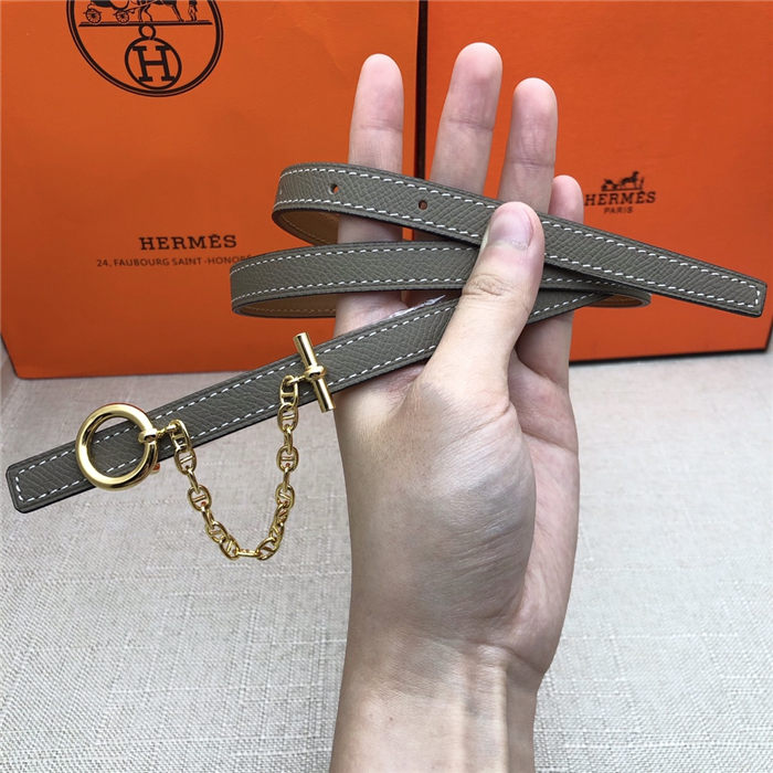 Hermes Chain belt buckle & Reversible leather strap 13 mm Epsom Grey/Camel High