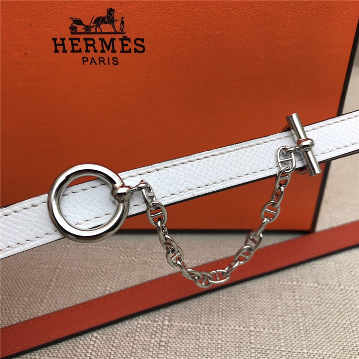 Hermes Chain belt buckle & Reversible leather strap 13 mm Epsom White/Orange High