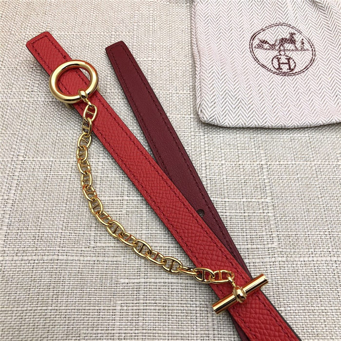 Hermes Chain belt buckle & Reversible leather strap 13 mm Epsom Red/Burgundy High