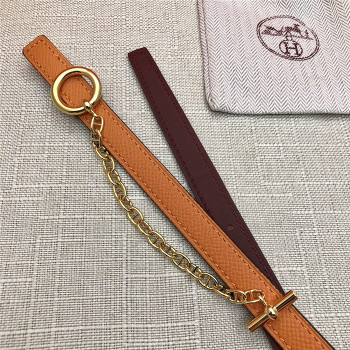 Hermes Chain belt buckle & Reversible leather strap 13 mm Epsom Orange/Wine High