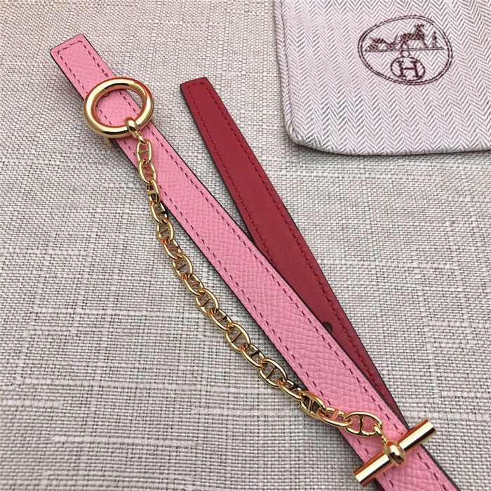 Hermes Chain belt buckle & Reversible leather strap 13 mm Epsom Pink/Red High