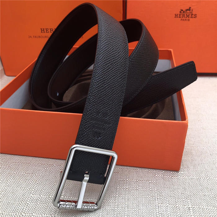 Hermes Code 32 reversible belt Epsom Black with Silver Buckle High