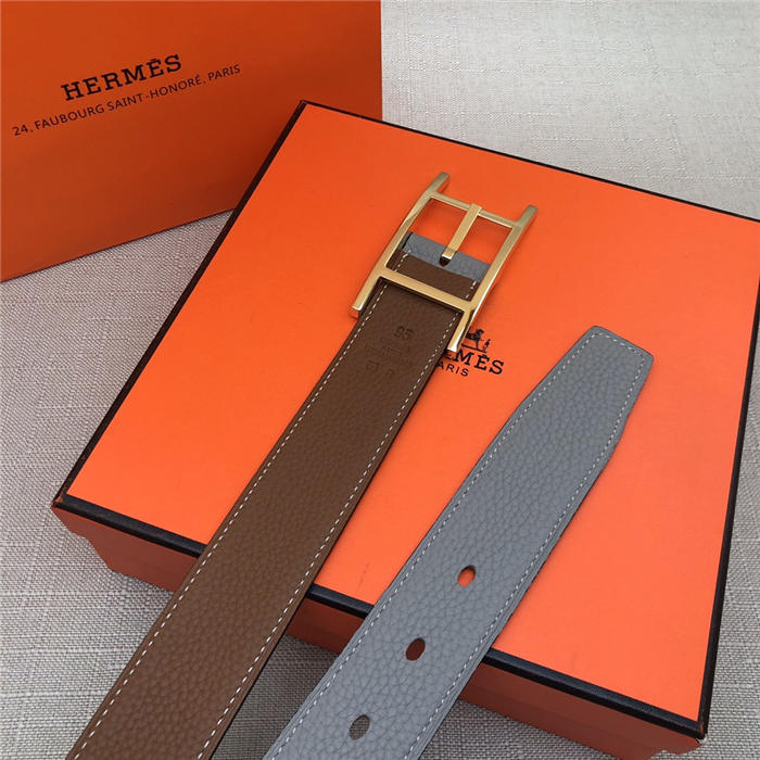 Hermes Quentin reversible belt 32 mm Togo Camel/Grey High