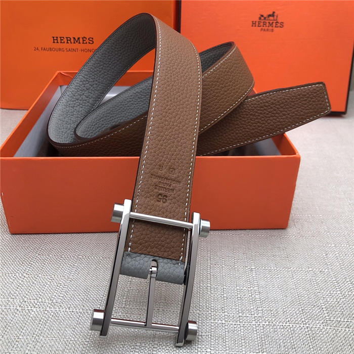 Hermes Reversible belt 32 mm Togo Camel/Grey High