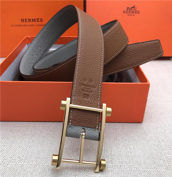 Hermes Reversible belt 32 mm Togo Camel/Grey High