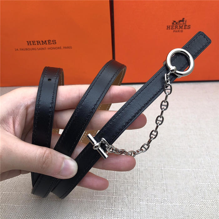 Hermes Chain belt buckle & Reversible leather strap 13 mm Epsom Camel/Black High