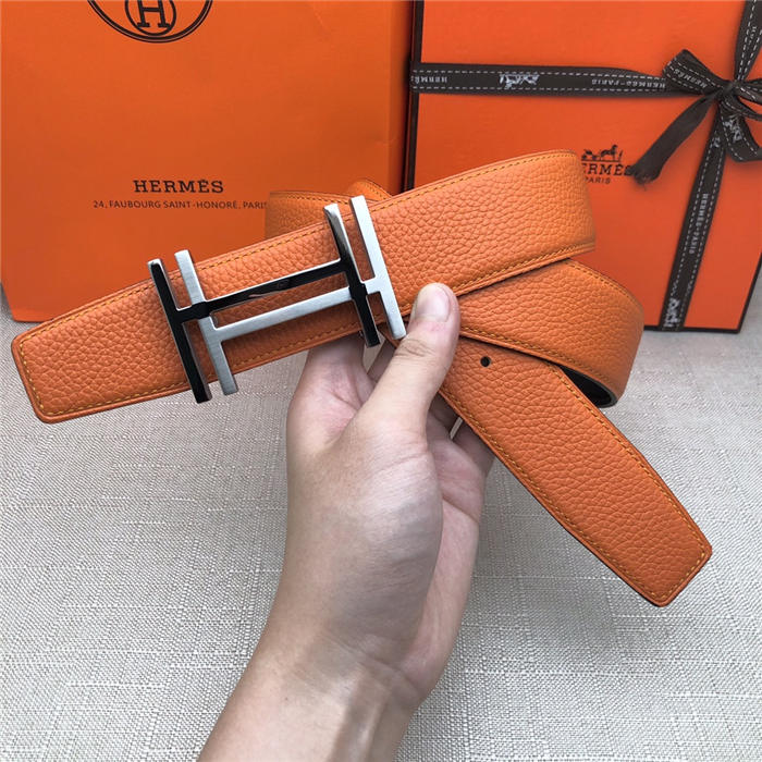 Hermes H au Carre belt buckle & Reversible leather strap 32/38 mm Togo Orange High