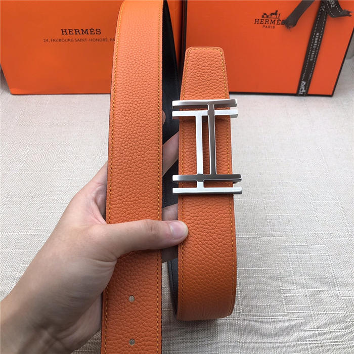 Hermes H au Carre belt buckle & Reversible leather strap 32/38 mm Togo Orange High