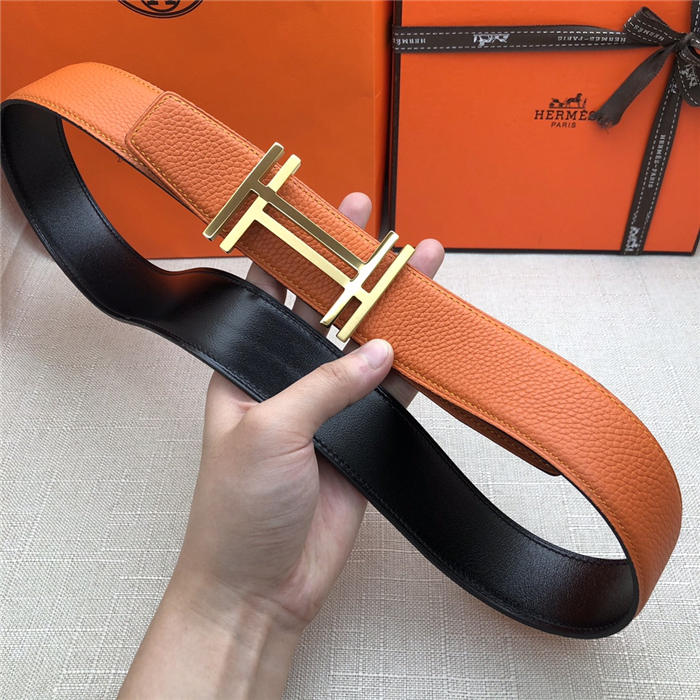 Hermes H au Carre belt buckle & Reversible leather strap 32/38 mm Togo Orange High