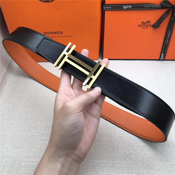 Hermes H au Carre belt buckle & Reversible leather strap 32/38 mm Togo Orange High