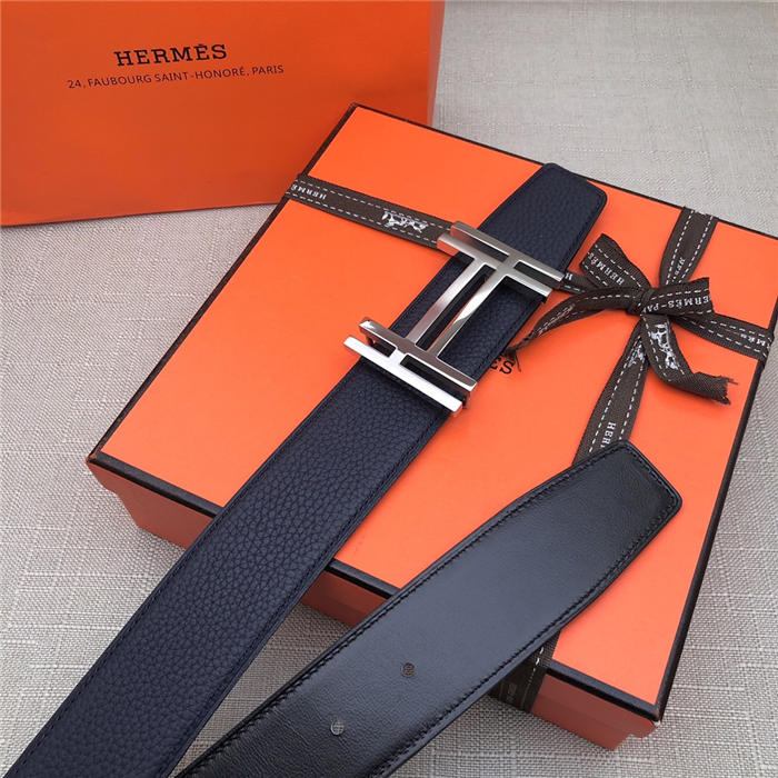 Hermes H au Carre belt buckle & Reversible leather strap 32/38 mm Togo Navy High