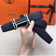 Hermes H au Carre belt buckle & Reversible leather strap 32/38 mm Togo Navy High