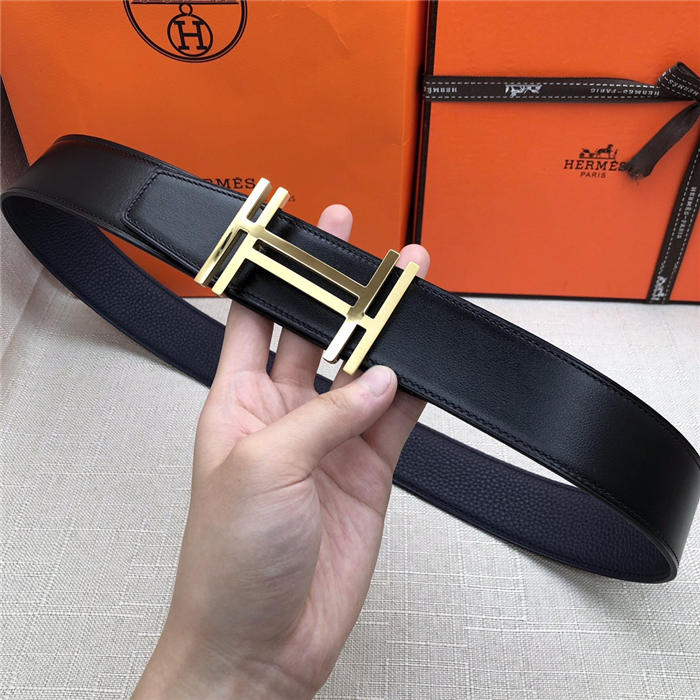 Hermes H au Carre belt buckle & Reversible leather strap 32/38 mm Togo Navy High