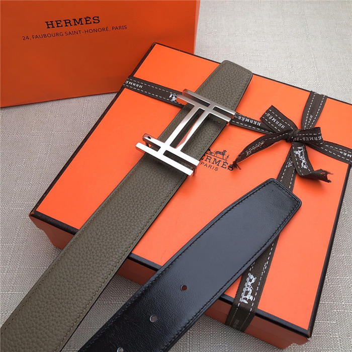 Hermes H au Carre belt buckle & Reversible leather strap 32/38 mm Togo Grey High