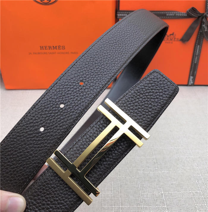 Hermes H au Carre belt buckle & Reversible leather strap 32/38 mm Togo Coffee High