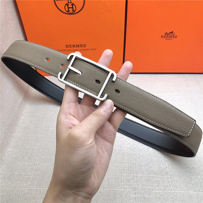 Hermes Society 32 reversible belt Epsom Grey High