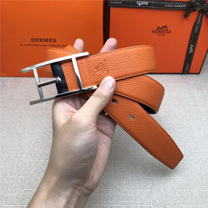 Hermes Quentin reversible belt 32 mm Togo Orange High