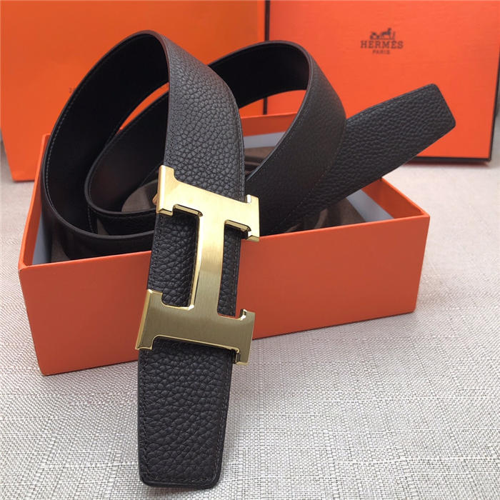 Hermes H belt buckle & reversible strap 32/38 mm Togo Coffee High