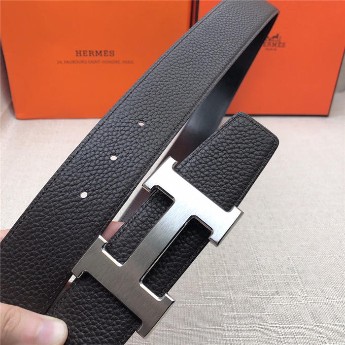 Hermes H belt buckle & reversible strap 32/38 mm Togo Coffee High