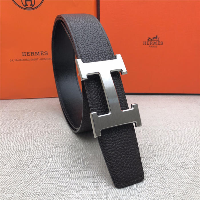 Hermes H belt buckle & reversible strap 32/38 mm Togo Coffee High