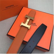 Hermes H belt buckle & reversible strap 32/38 mm Togo Orange High