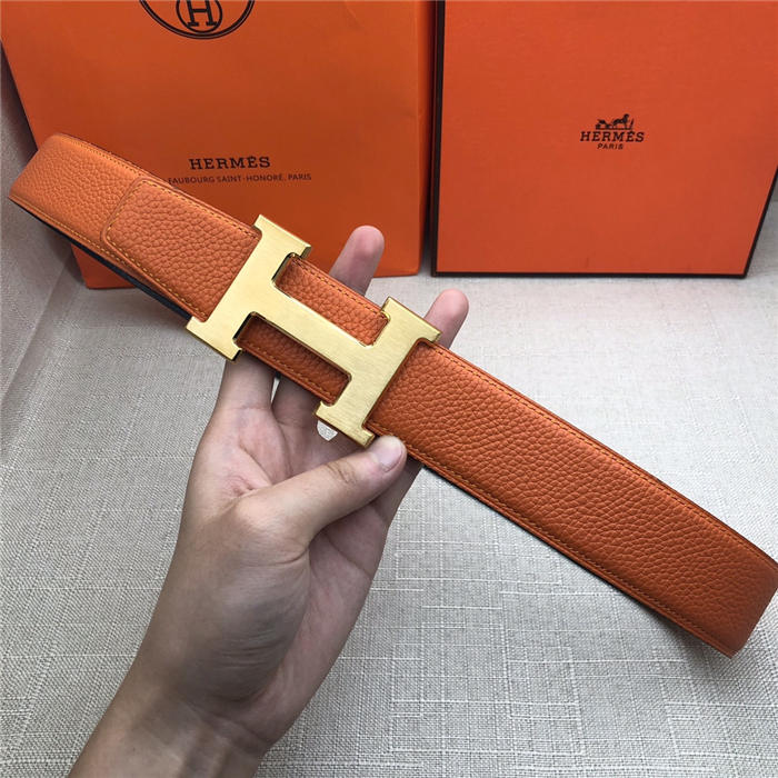 Hermes H belt buckle & reversible strap 32/38 mm Togo Orange High