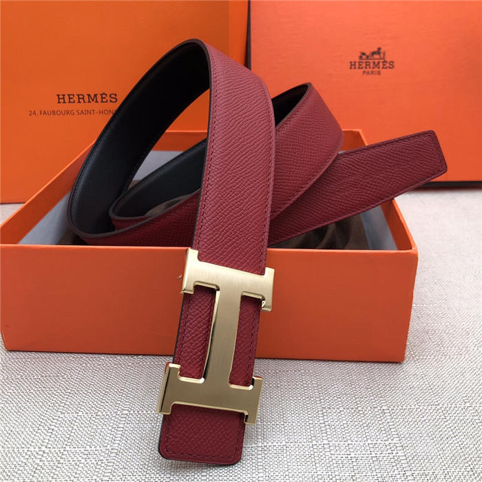 Hermes H belt buckle & reversible strap 32 mm Epsom Wine High