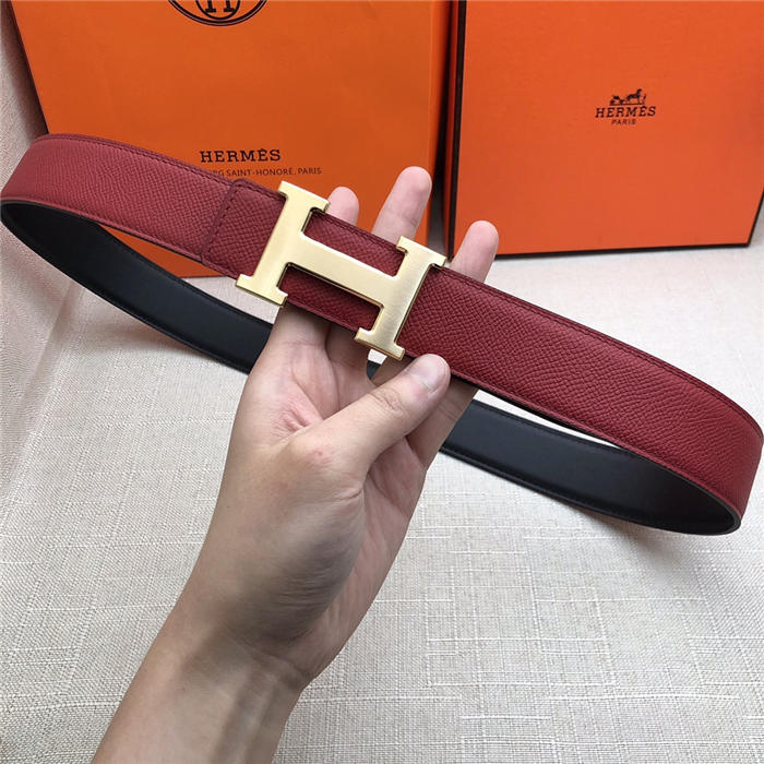 Hermes H belt buckle & reversible strap 32 mm Epsom Wine High