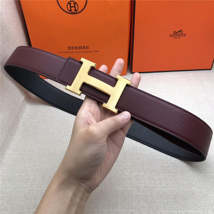 Hermes H belt buckle & reversible strap 38 mm Epsom Burgundy High