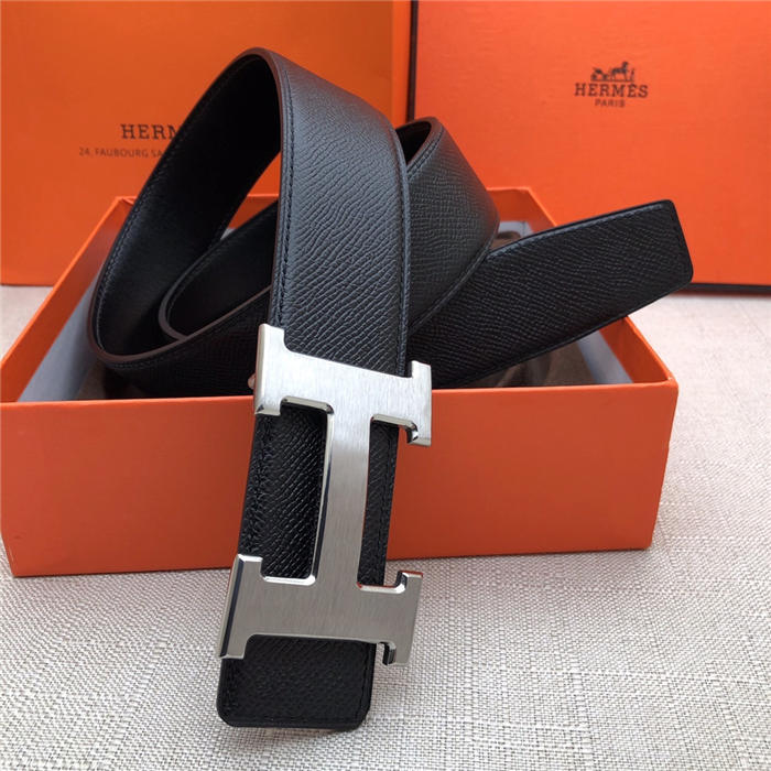 Hermes H belt buckle & reversible strap 38 mm Epsom Black High