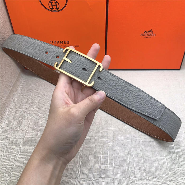 Hermes Society 32 reversible belt Togo Camel/Grey High