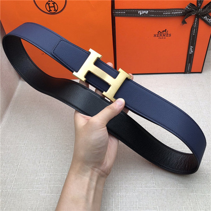 Hermes H belt buckle & reversible strap 32/38 mm Epsom Navy/Black High