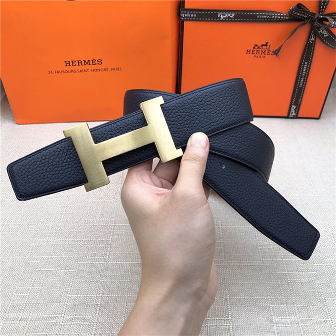 Hermes Constance belt buckle & Reversible leather strap 32/38 mm Togo Navy Brass-Metal High