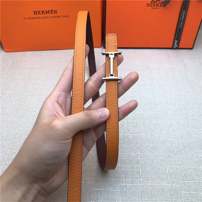 Hermes Mini Mors H belt buckle & Reversible leather strap 13 mm Epsom Orange High