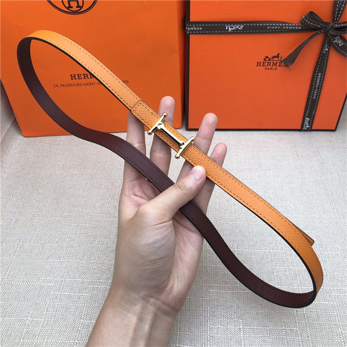 Hermes Mini Mors H belt buckle & Reversible leather strap 13 mm Epsom Orange High