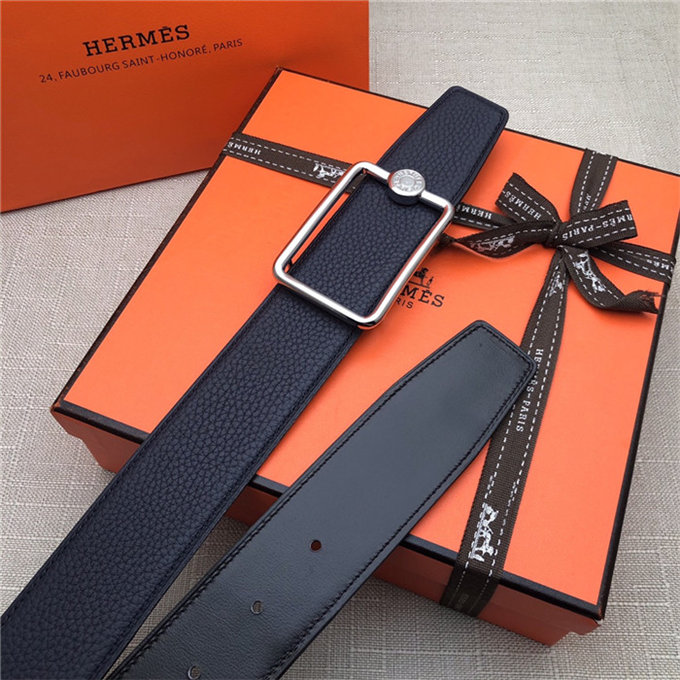 Hermes Oscar belt buckle & Reversible leather strap 32/38 mm Togo Navy High