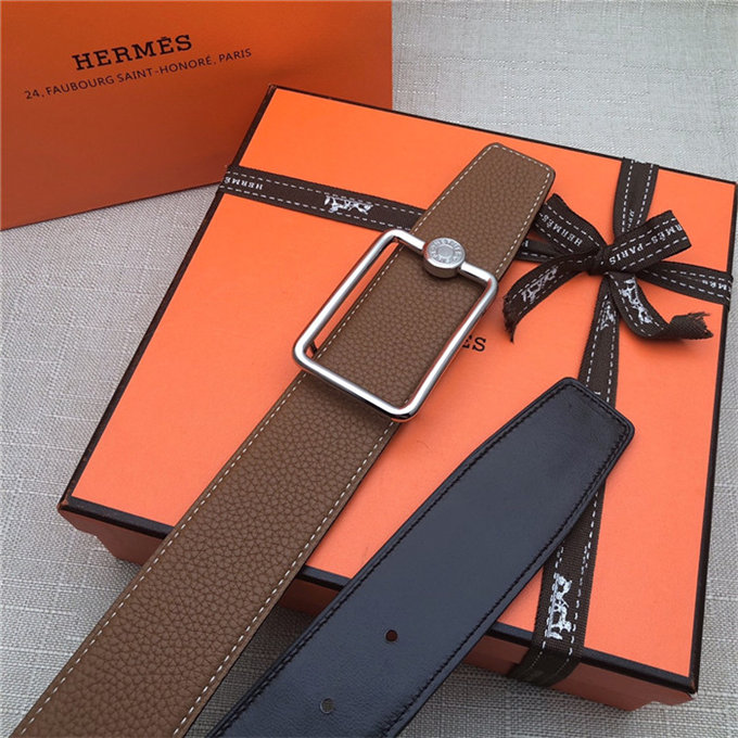 Hermes Oscar belt buckle & Reversible leather strap 32/38 mm Togo Camel High