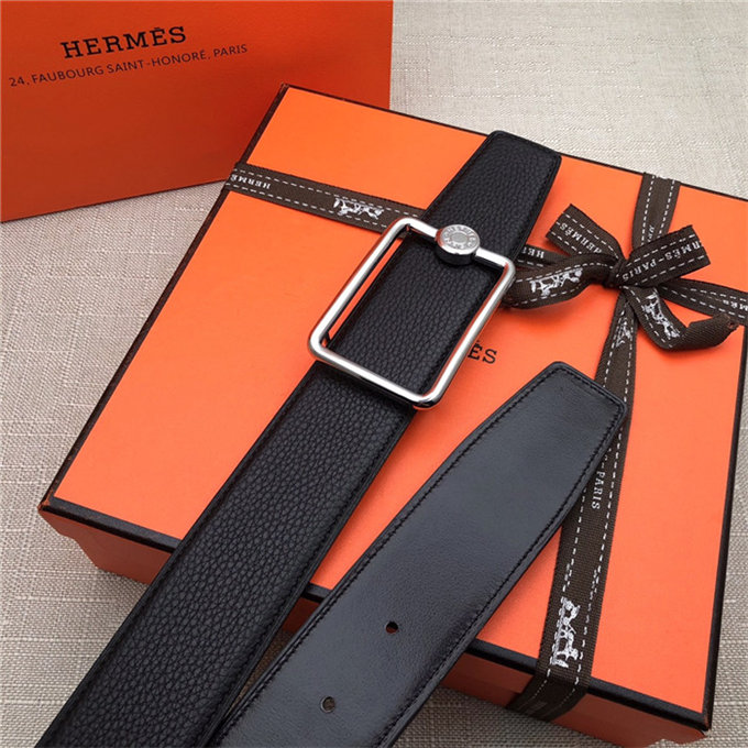 Hermes Oscar belt buckle & Reversible leather strap 32/38 mm Togo Black High