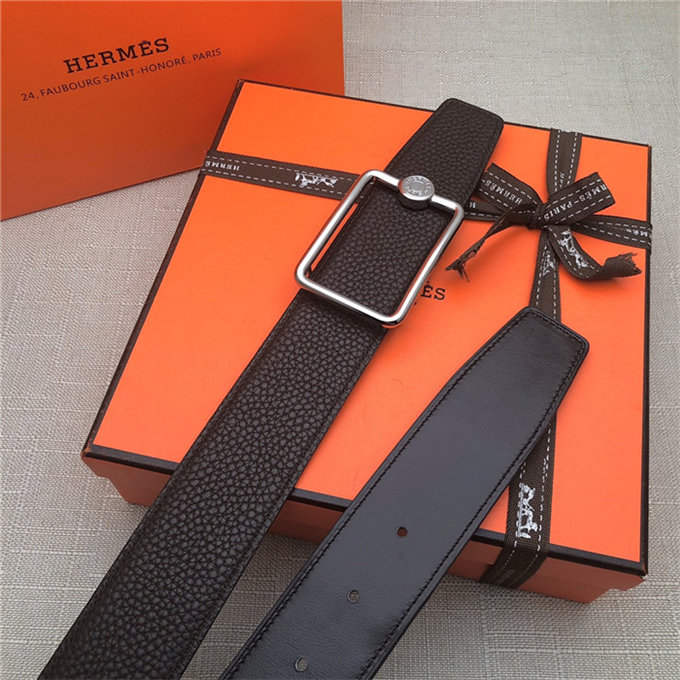 Hermes Oscar belt buckle & Reversible leather strap 32/38 mm Togo Coffee High