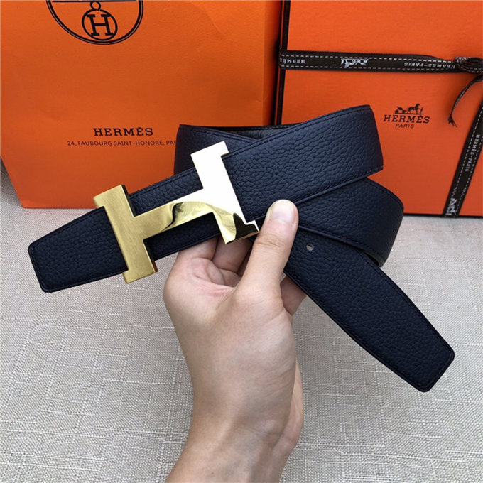 Hermes Constance belt buckle & Reversible leather strap 32/38 mm Togo Navy Shiny-Metal High