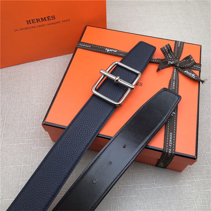 Hermes Batonnet belt buckle & Reversible leather strap 32/38 mm Togo Navy High