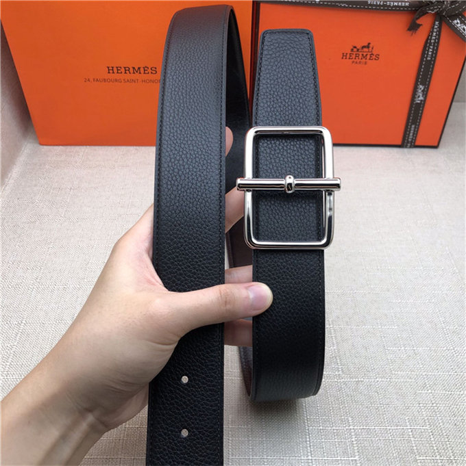 Hermes Batonnet belt buckle & Reversible leather strap 32/38 mm Togo Black High