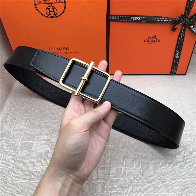 Hermes Batonnet belt buckle & Reversible leather strap 32/38 mm Togo Black High