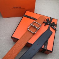 Hermes Batonnet belt buckle & Reversible leather strap 32/38 mm Togo Orange High