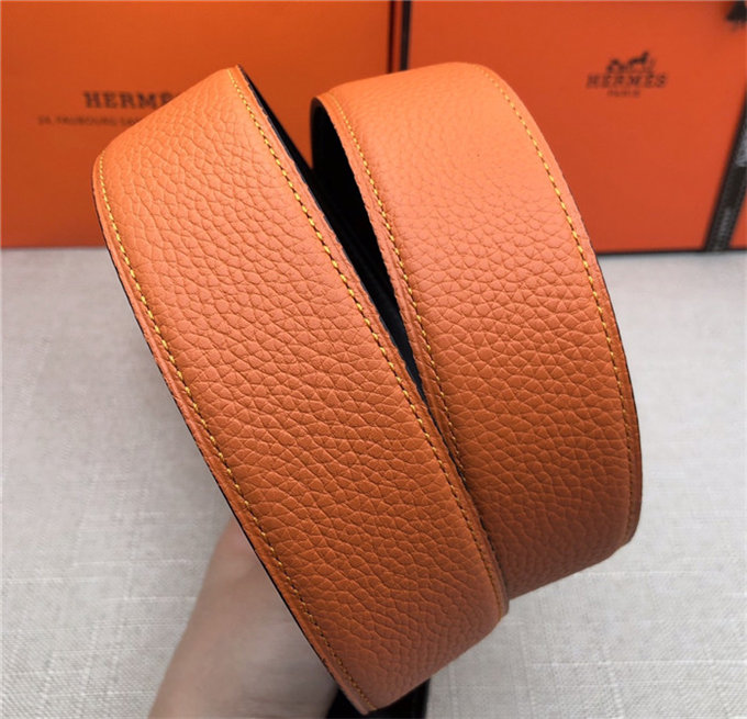 Hermes Batonnet belt buckle & Reversible leather strap 32/38 mm Togo Orange High