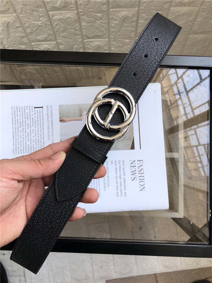 Gucci Leather belt with Double G buckle Silver 38mm High