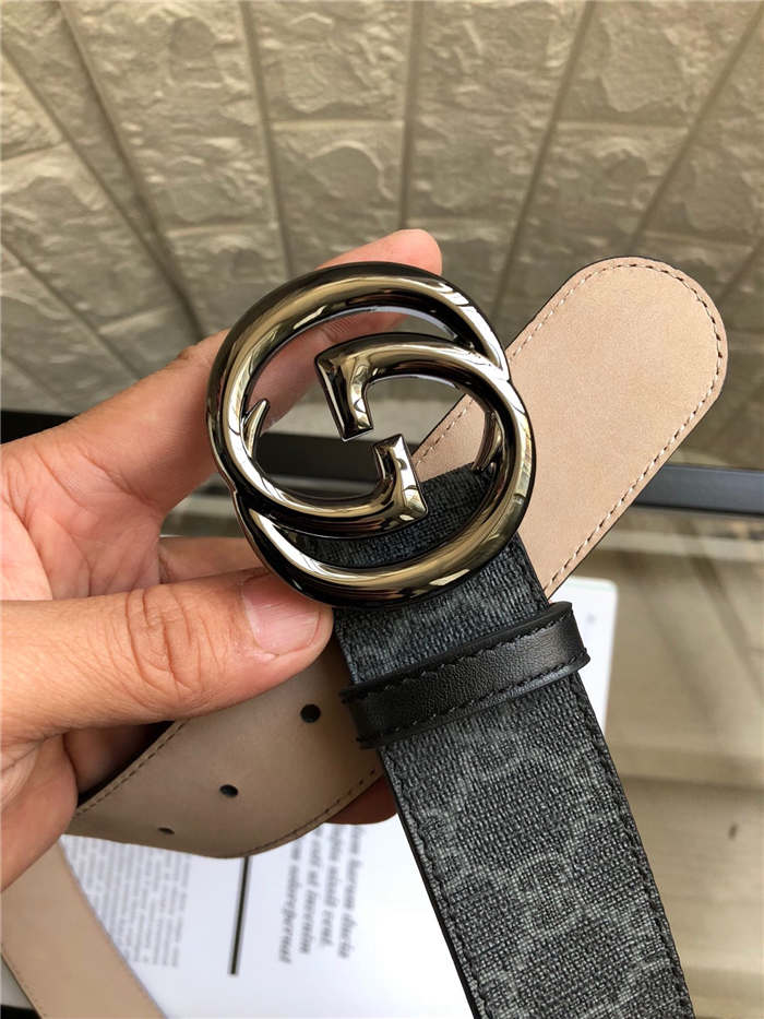 Gucci GG belt with interlocking G buckle Pewter 38mm High