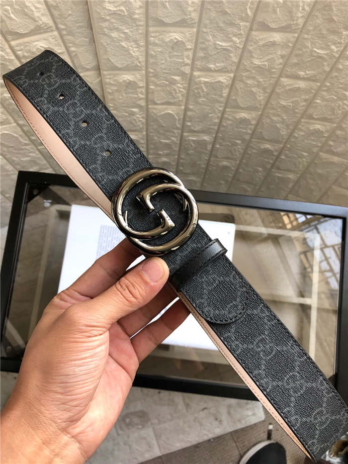 Gucci GG belt with interlocking G buckle Pewter 38mm High