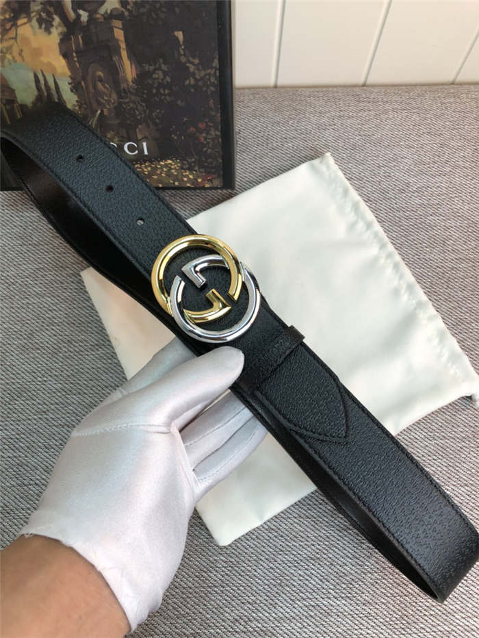 Gucci Leather belt with G buckle Silver/Gold 38mm High