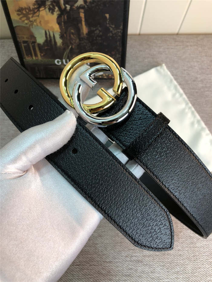 Gucci Leather belt with G buckle Silver/Gold 38mm High